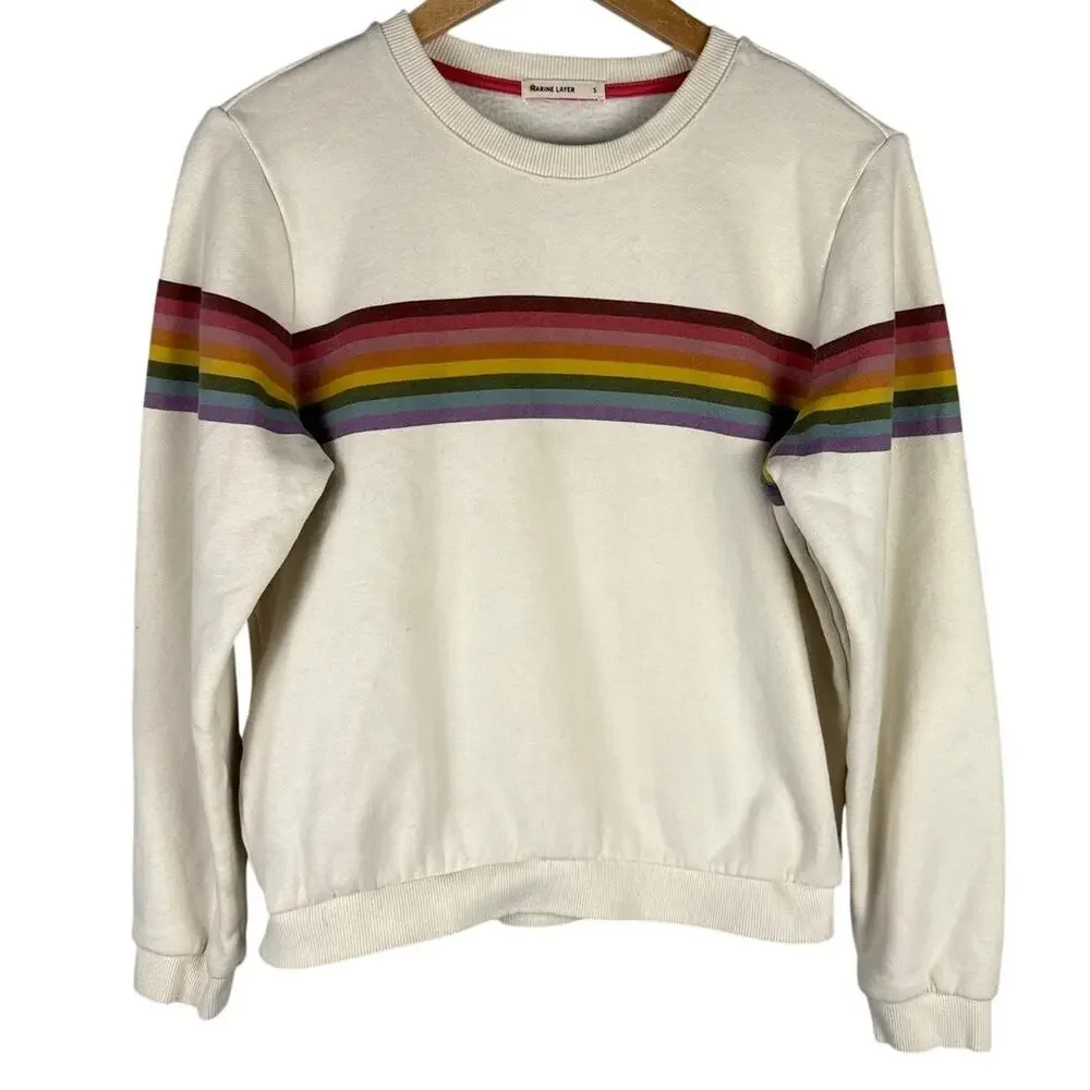Marine Layer Anytime Sweatshirt Ivory Size Small - Picture 4 of 9